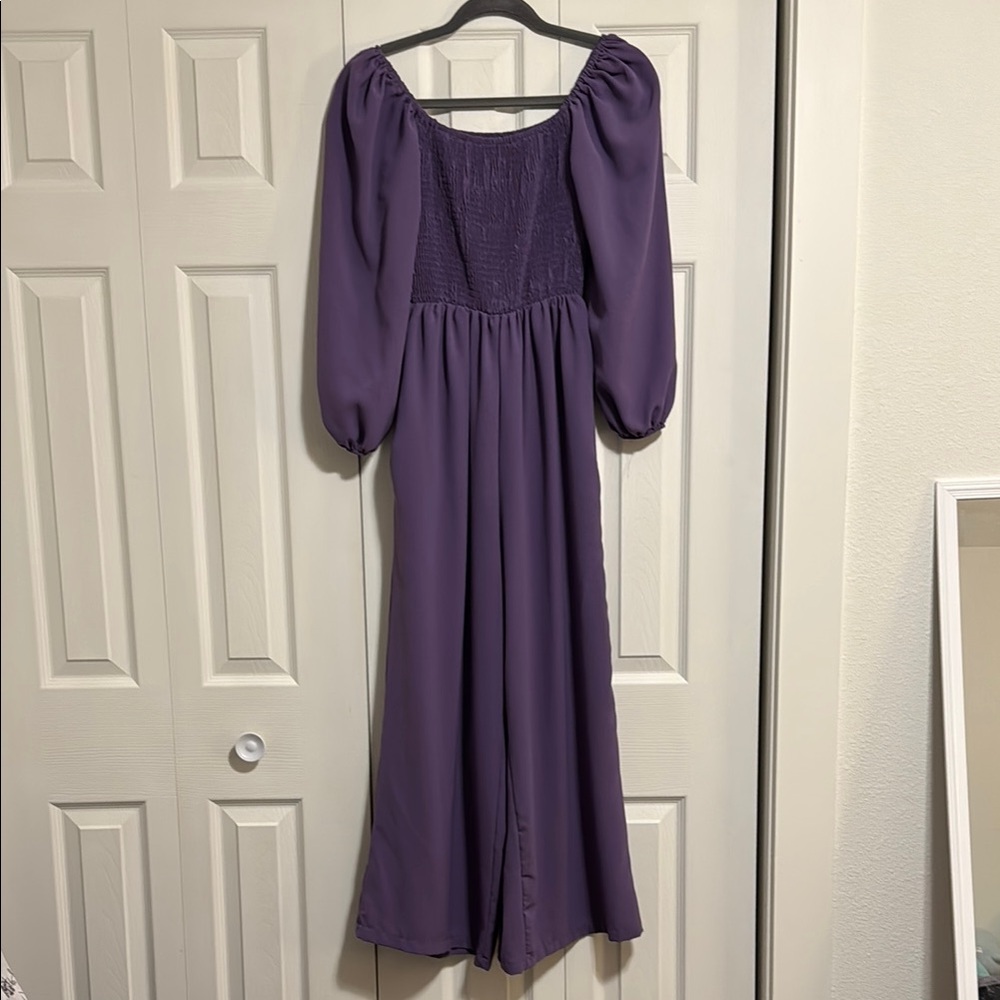 Small purple lightweight pantsuit frocked top